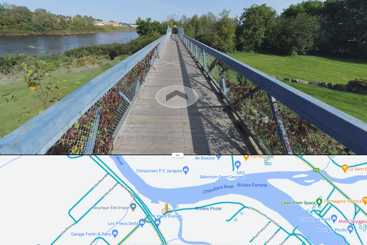 Capture d'écran de la cartographie Google Street View de la piste cyclable de la ville de Saint-Georges-de-Beauce